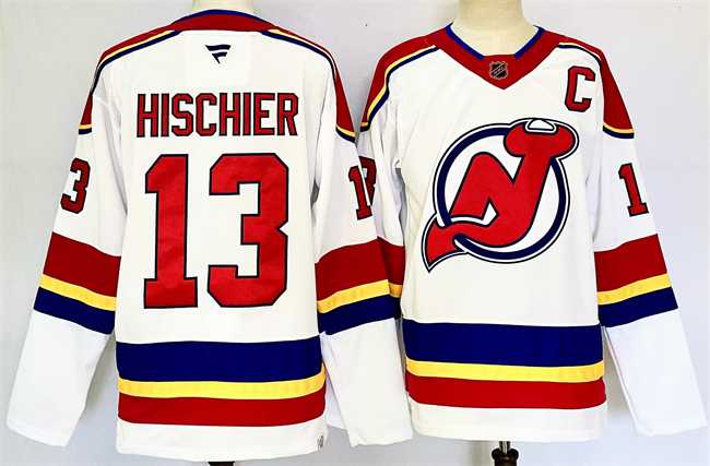 Men's New Jersey Devils #13 Nico Hischier White 2024-25 With C Patch Stitched Hockey Jersey,We sell and wholesale Men's New Jersey Devils #13 Nico Hischier White 2024-25 With C Patch Stitched Hockey Jersey on line form chian!